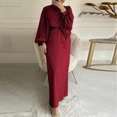 dress outfit Style Solid Color Long Sleeve Casual Muslim Dress Robe Robe Dress Dignified Elegant Middle East